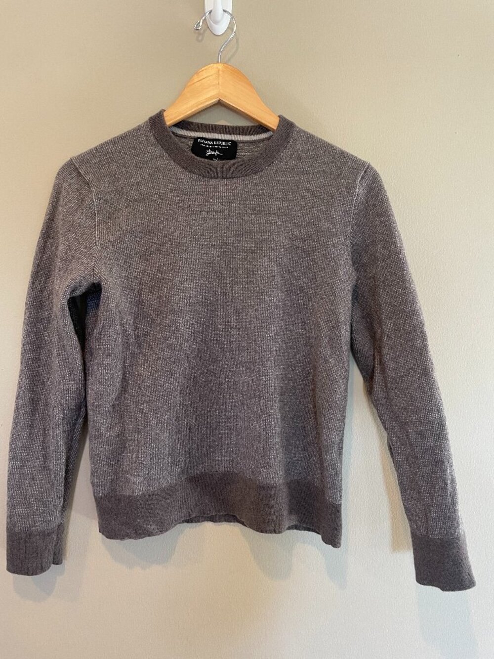 Banana Republic Baruffa Italian Merino Waffle-Knit Sweater Grey M